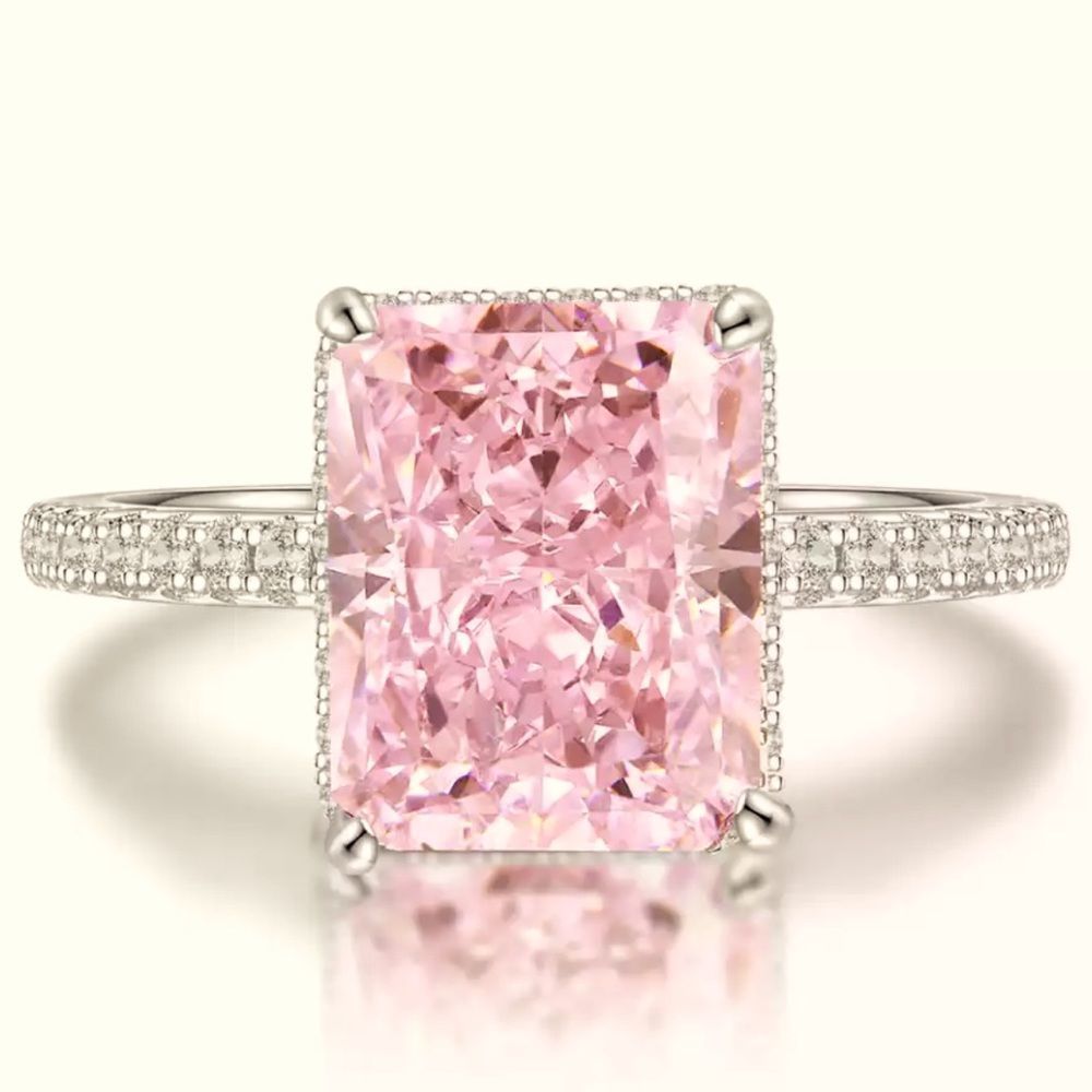 Beautiful pink morganite engagement radiant cut halo ring